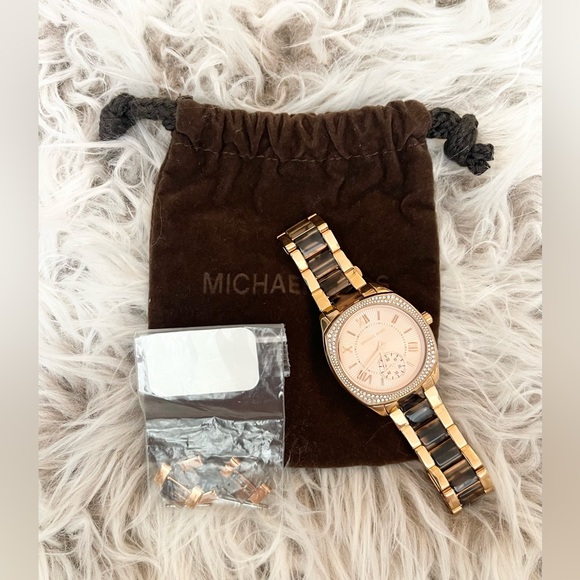 Michael Kors, Rose Gold, Stainless Steel with Tortoise-Shell, Crystal Watch - Picture 1 of 5